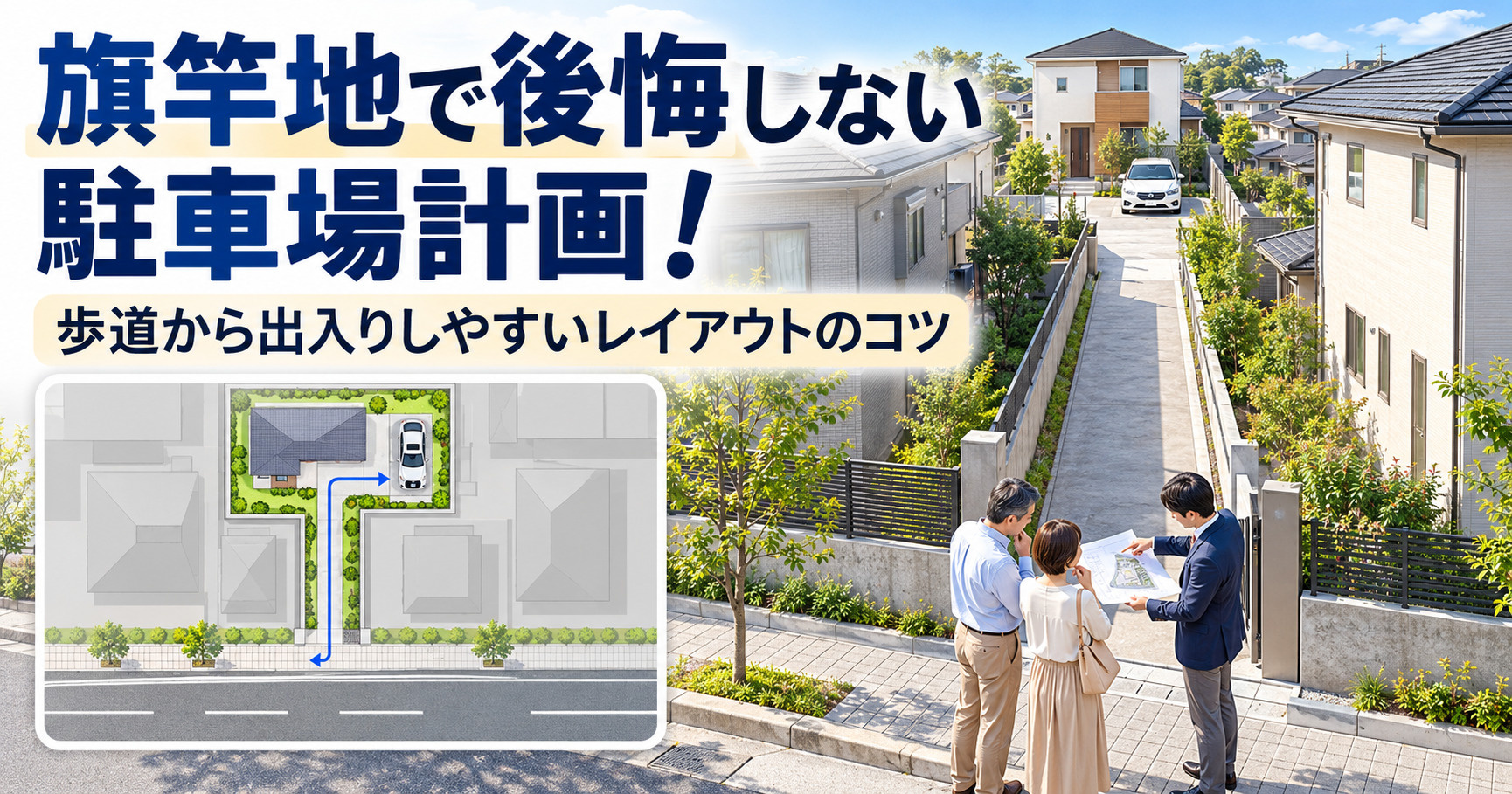 旗竿地で後悔しない駐車場計画！歩道から出入りしやすいレイアウ...の画像