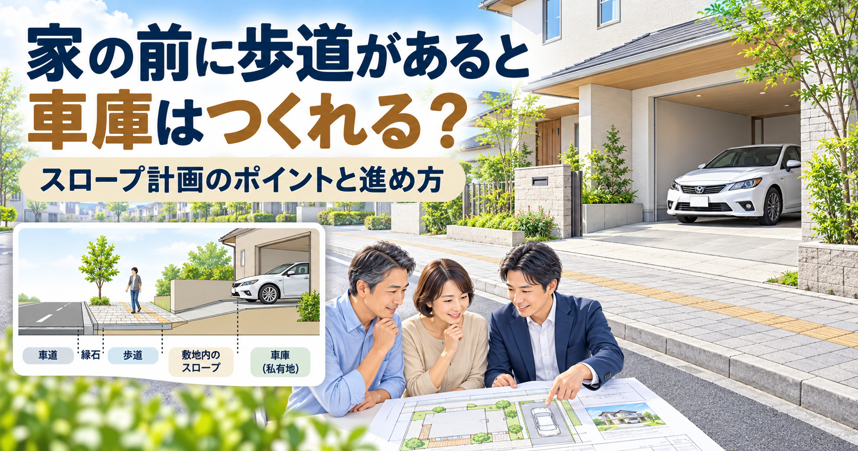 家の前に歩道があると車庫はつくれる？スロープ計画のポイントと...の画像