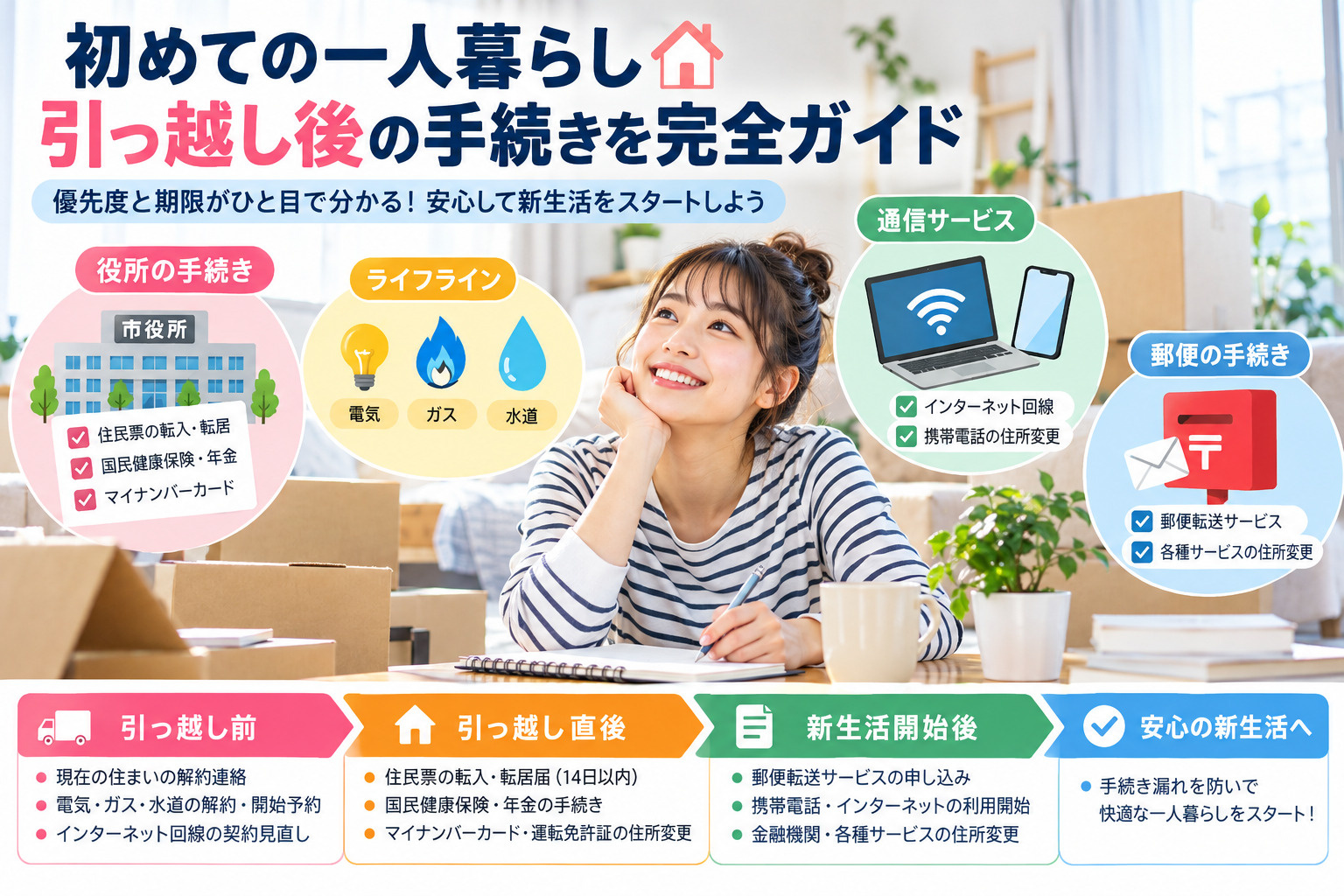 引っ越し後の手続きは何から始める？初めての一人暮らしを失敗し...の画像