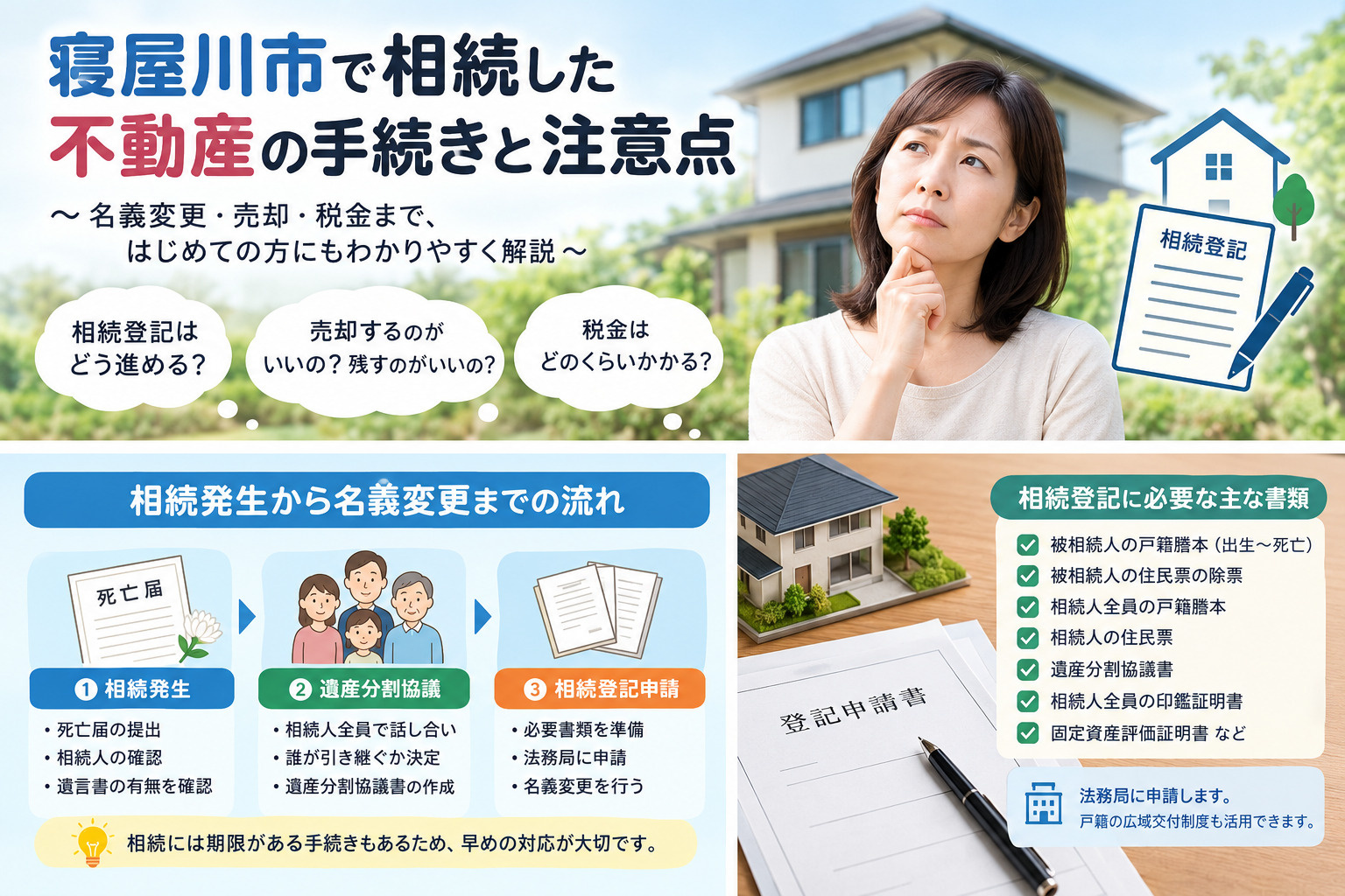 寝屋川市の相続不動産売却はどうする？名義変更や相談先の基本ポ...の画像