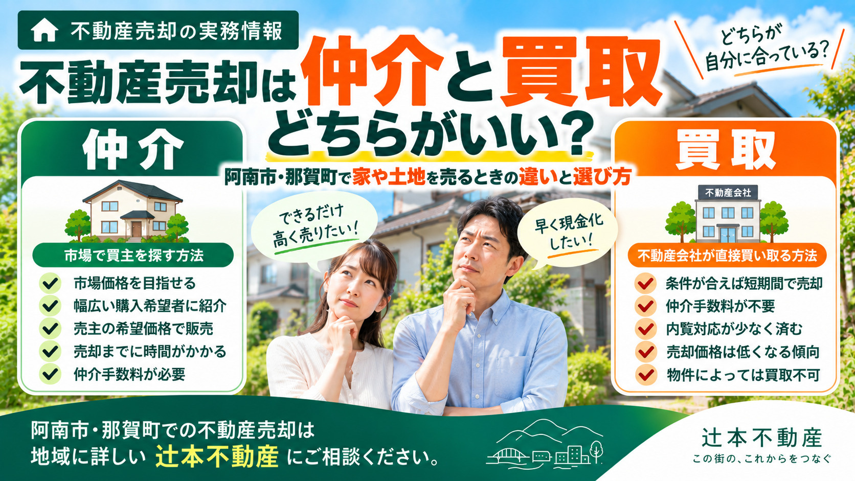 不動産売却は仲介と買取どちらがいい？阿南市・那賀町の違いと選...の画像