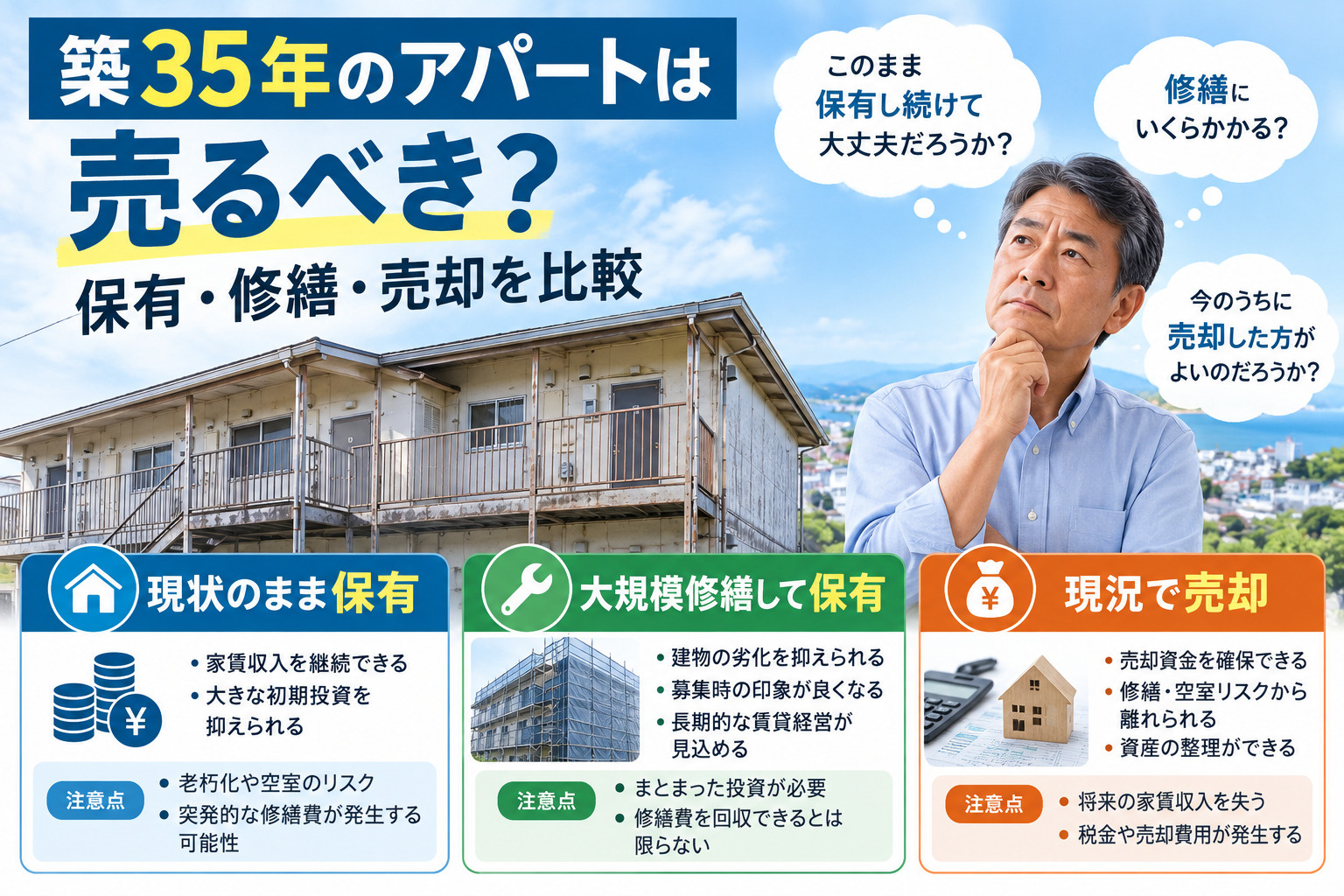 築35年のアパートは売るべき？保有・修繕・売却を比較【いわき...の画像