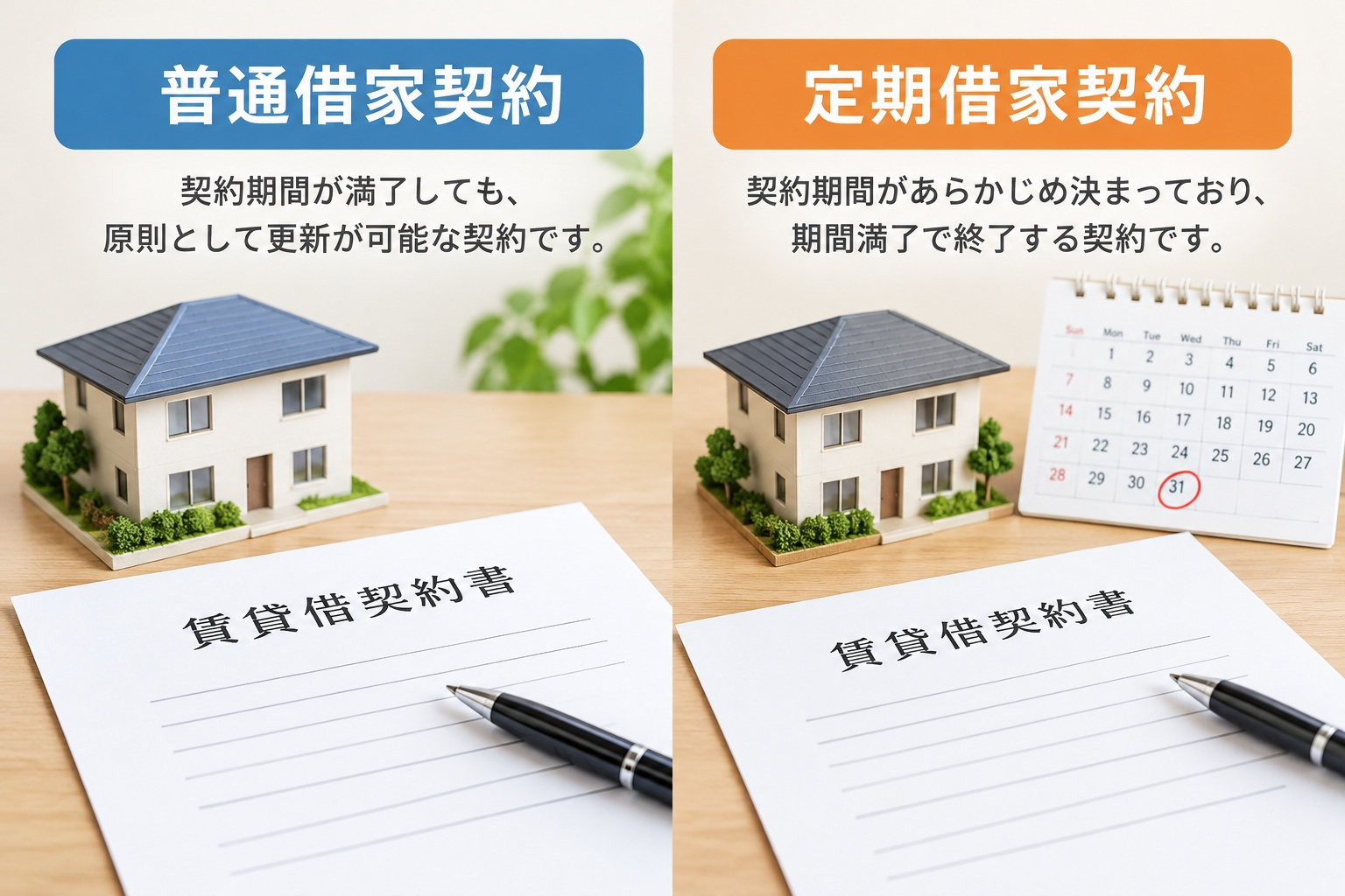 定期借家契約と普通借家契約の違いは？部屋を借りる前に仕組みと...の画像