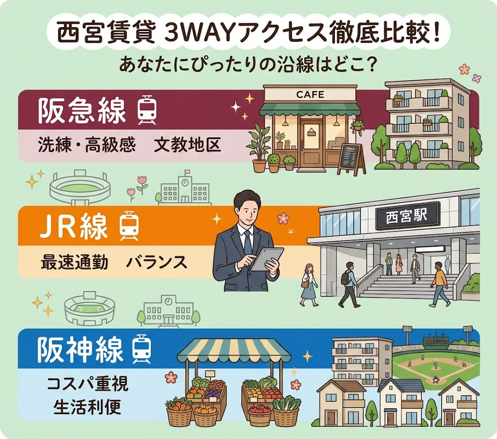 【西宮　賃貸】阪急・JR・阪神の違いを徹底比較！あなたにぴっ...の画像