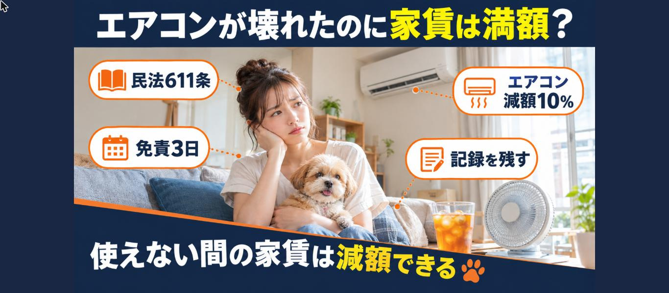 エアコン・給湯器が壊れたのに修理されない…家賃はいくら減額で...の画像