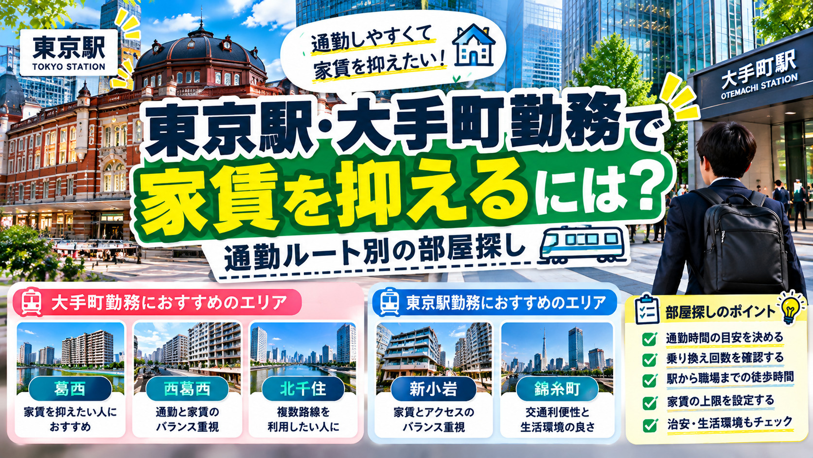 東京駅勤務 賃貸、 大手町 通勤 おすすめエリア、東京 家賃...の画像