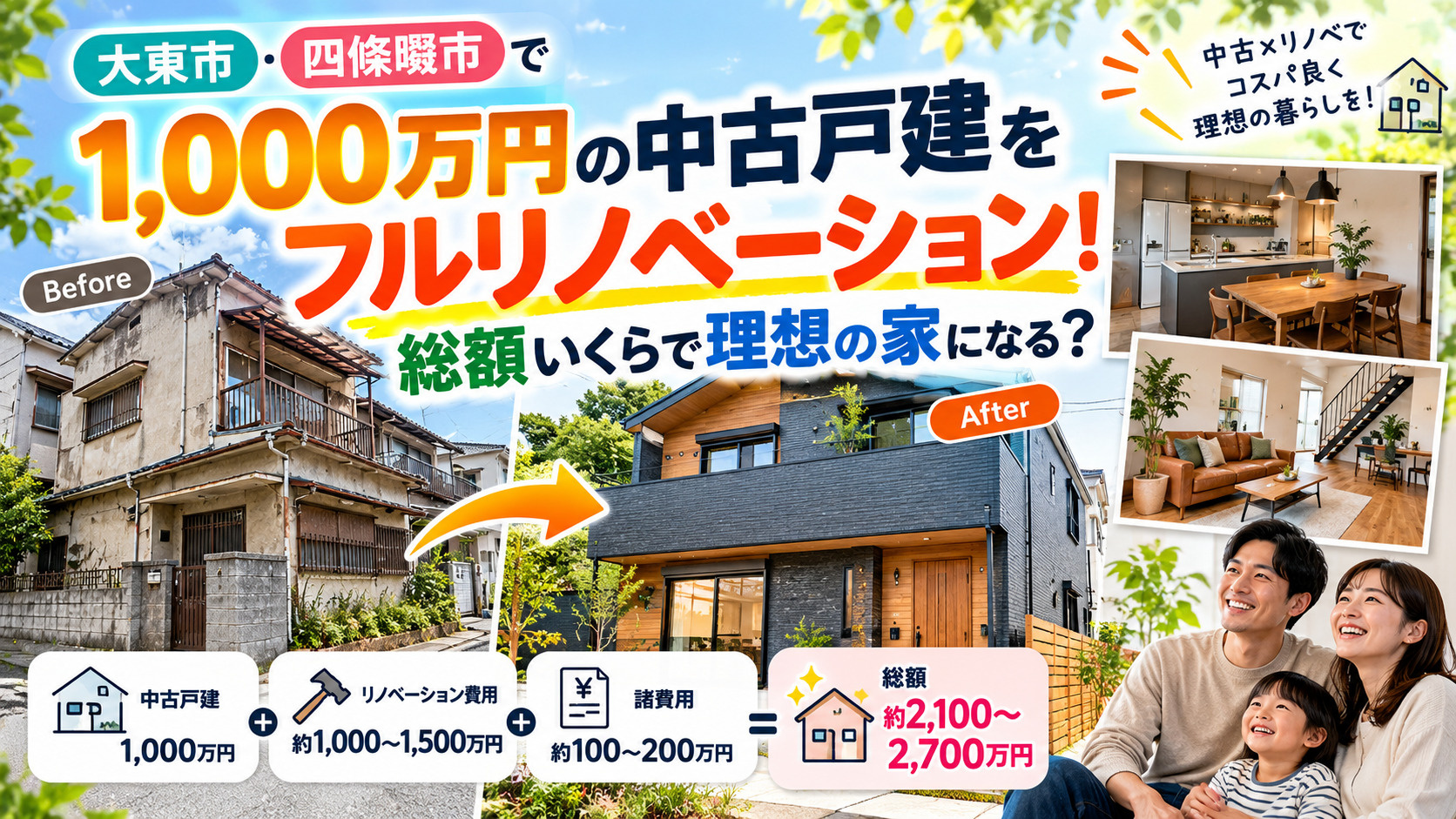 【1,000万円の中古戸建をフルリノベーション】大東市・四條...の画像