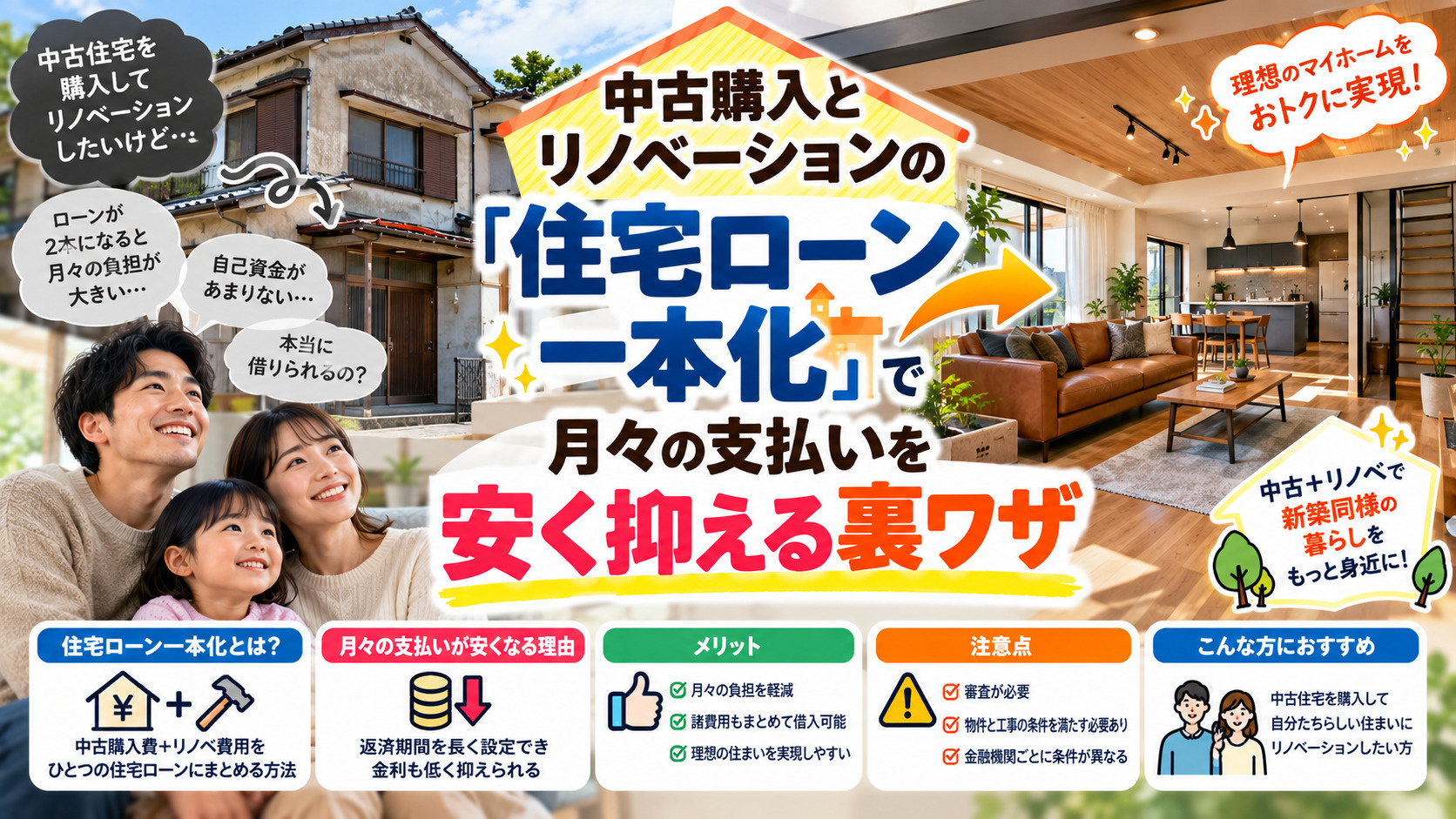 中古購入とリノベーションの「住宅ローン一本化」で月々の支払い...の画像