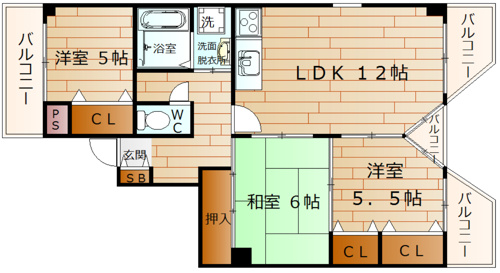 真田山小学校区　キャッスル清水谷３ＬＤＫの画像